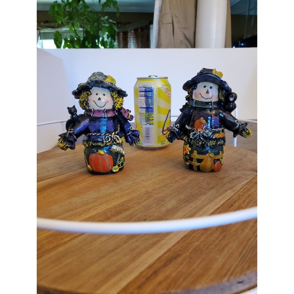 Two Scarecrows Harvest Halloween Fall Giftware Figurine's 5"‎